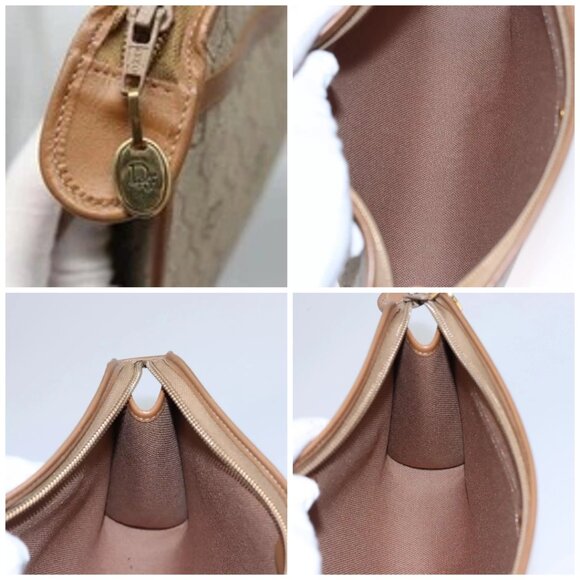 Christian Dior Honeycomb Canvas Clutch Bag PVC Leather Beige Gold Auth - Picture 16 of 16